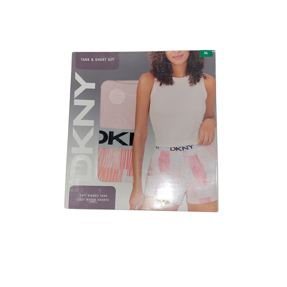 DKNY White and Pink Tank & Shorts Set